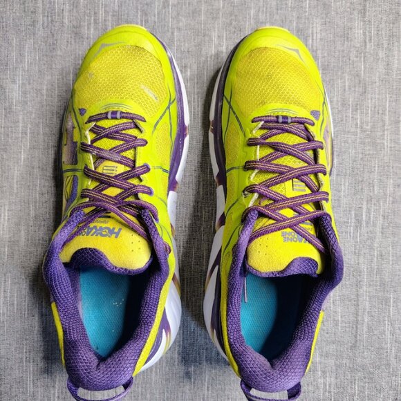 HOKA Infinite Womens Size 9.5 Neon Yellow Purple Athletic Running Shoes 1009649 - Picture 8 of 13